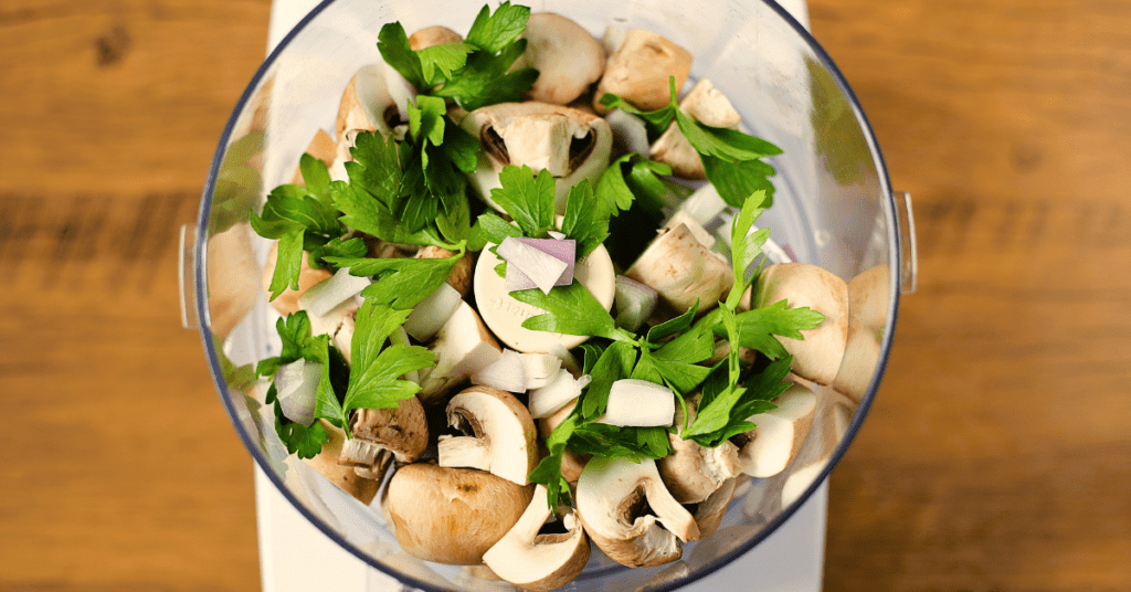 quartered mushrooms, flat leaf parsley, shallots in food processor