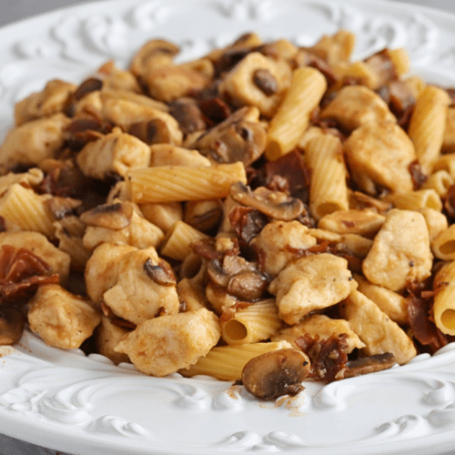 chicken marsala in white dish