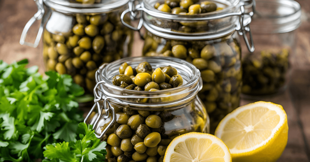 jars of brined capers and lemons to be used in the best chicken piccata recipe