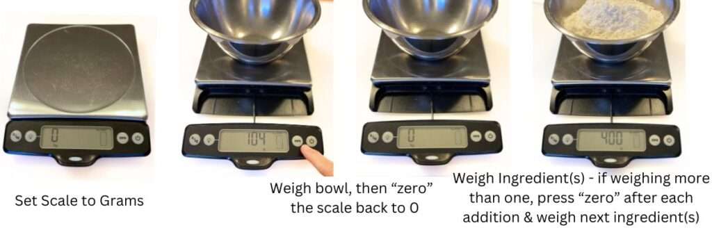 Instructions how to weigh & "zero" ingredients using a kitchen scale